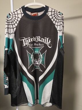 Third Rail Lost Angels USA Men’s Graphic Long Sleeve Jersey Shirt – Black Teal